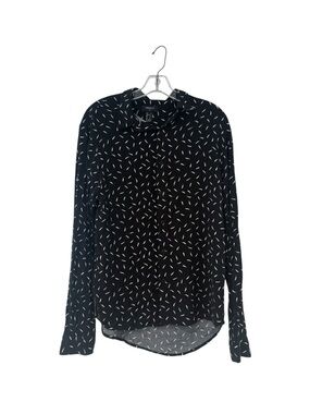 Forever 21 Black Button-Down Shirt with White Dash Print size s
